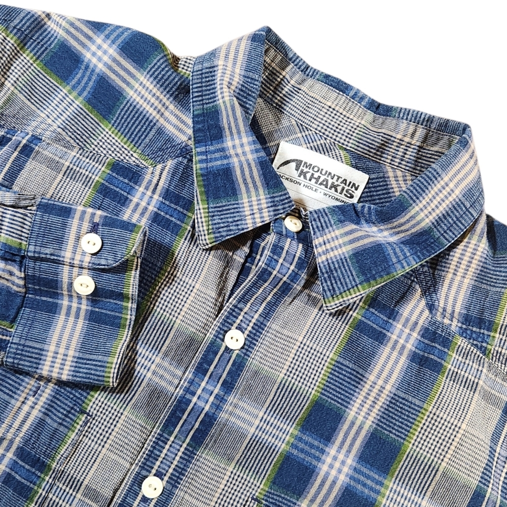 Mountain Khakis Mens Large Blue Plaid Button Up Long Sleeve Shirt Casual Cotton